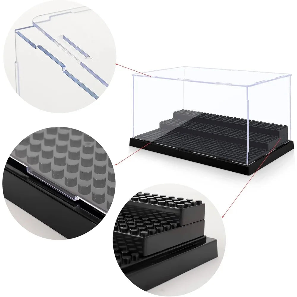 1pc Acrylic Display Case for Minifigures Blocks with 3-Tiered Steps Clear Dustproof Acrylic Display Box Storage