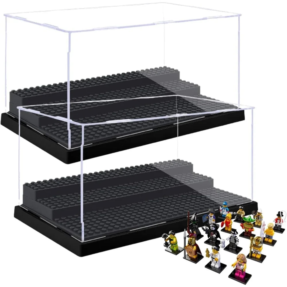 1pc Acrylic Display Case for Minifigures Blocks with 3-Tiered Steps Clear Dustproof Acrylic Display Box Storage