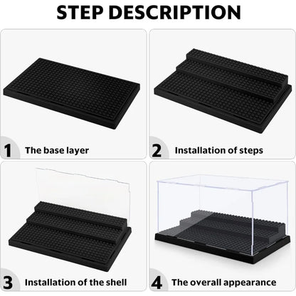 1pc Acrylic Display Case for Minifigures Blocks with 3-Tiered Steps Clear Dustproof Acrylic Display Box Storage