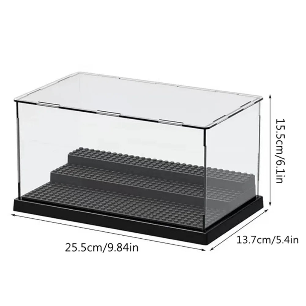 1pc Acrylic Display Case for Minifigures Blocks with 3-Tiered Steps Clear Dustproof Acrylic Display Box Storage