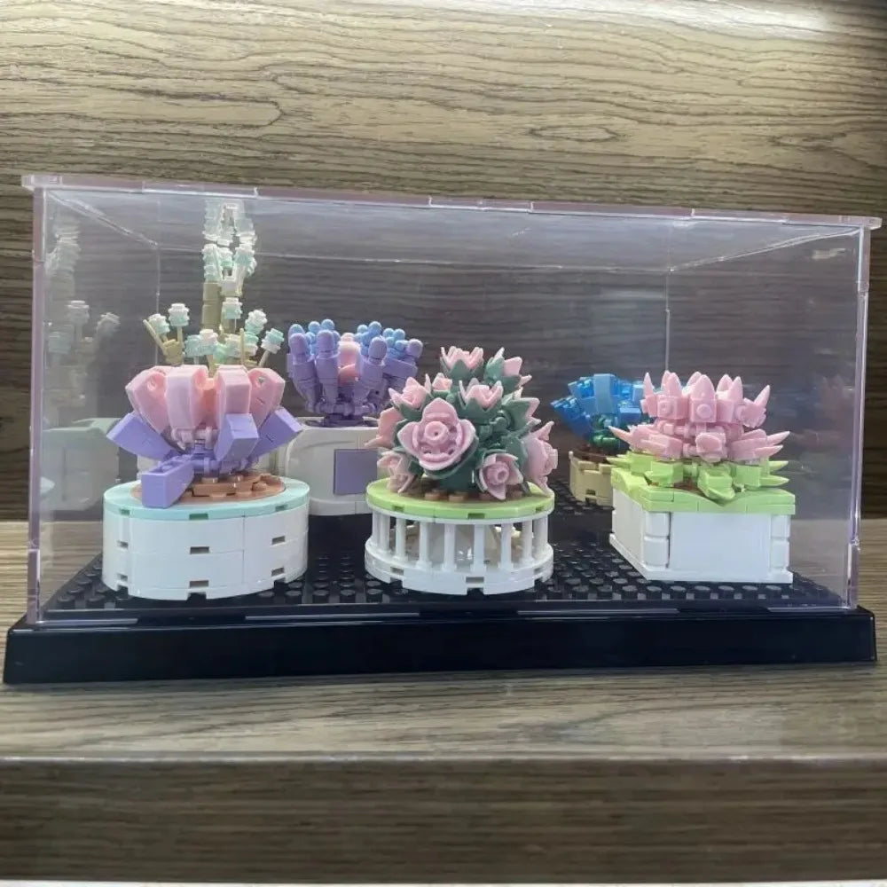 1pc Acrylic Display Case for Minifigures Blocks with 3-Tiered Steps Clear Dustproof Acrylic Display Box Storage